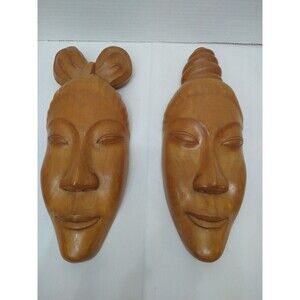 VINTAGE Wood Carved Face Mask Sculpture Wall Folk Art Tribal Indonesian Bali